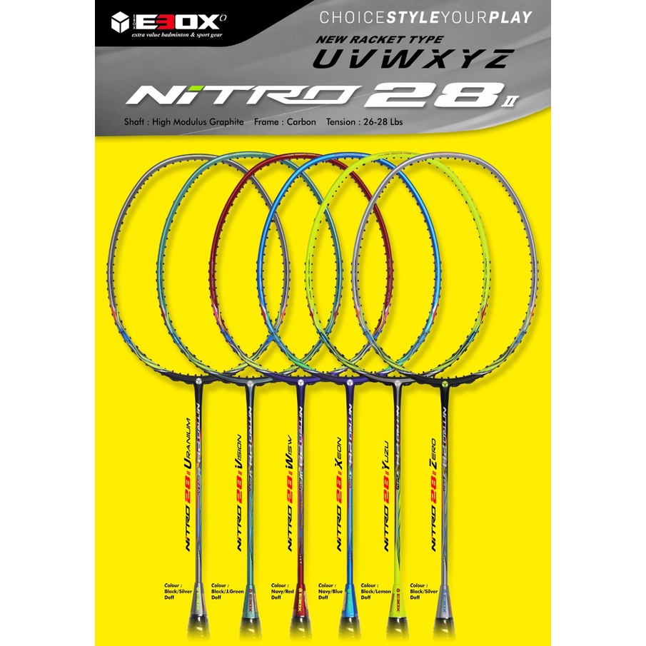 RAKET BULUTANGKIS EBOX NITRO 28 II TYPE U V W X Y Z ASLI NEW ORIGINAL
