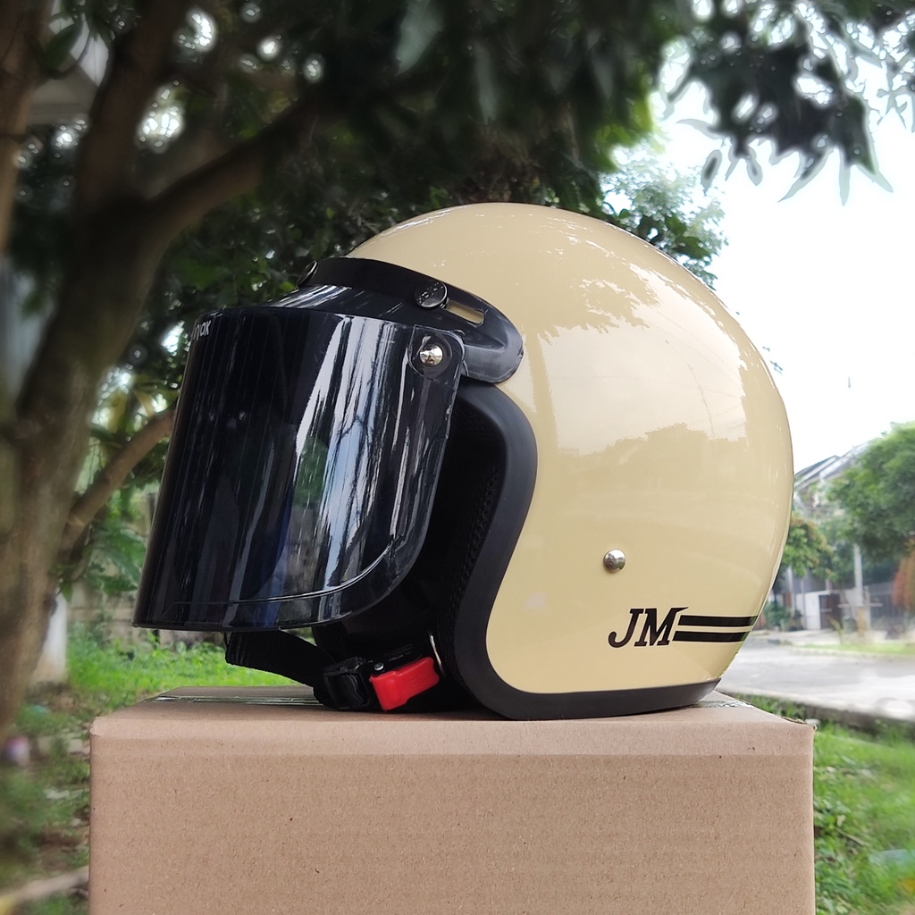 Helm Bogo Dewasa Cewek Cowok JM Garis Retro SNI