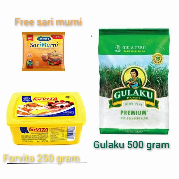 

gulaku 500 gram + forvita 250 gram + free sarimurni