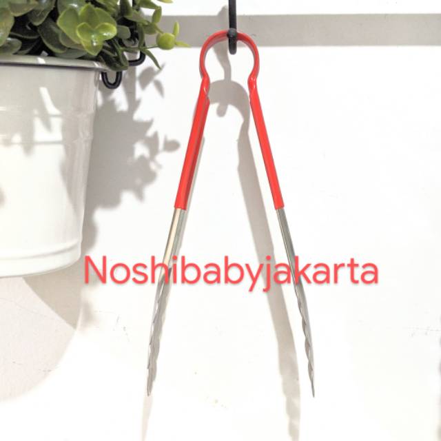 Pencapit Makanan Stainless kokoh Merah/ Food Tongs