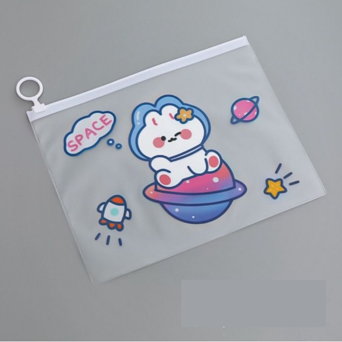 MURMURE.ID | ZIPPER BAG TRANSPARAN MOTIF LUCU BUNGA AVOCADO PISANG KOREA TEMPAT PENSIL-SPACE-BUNNY