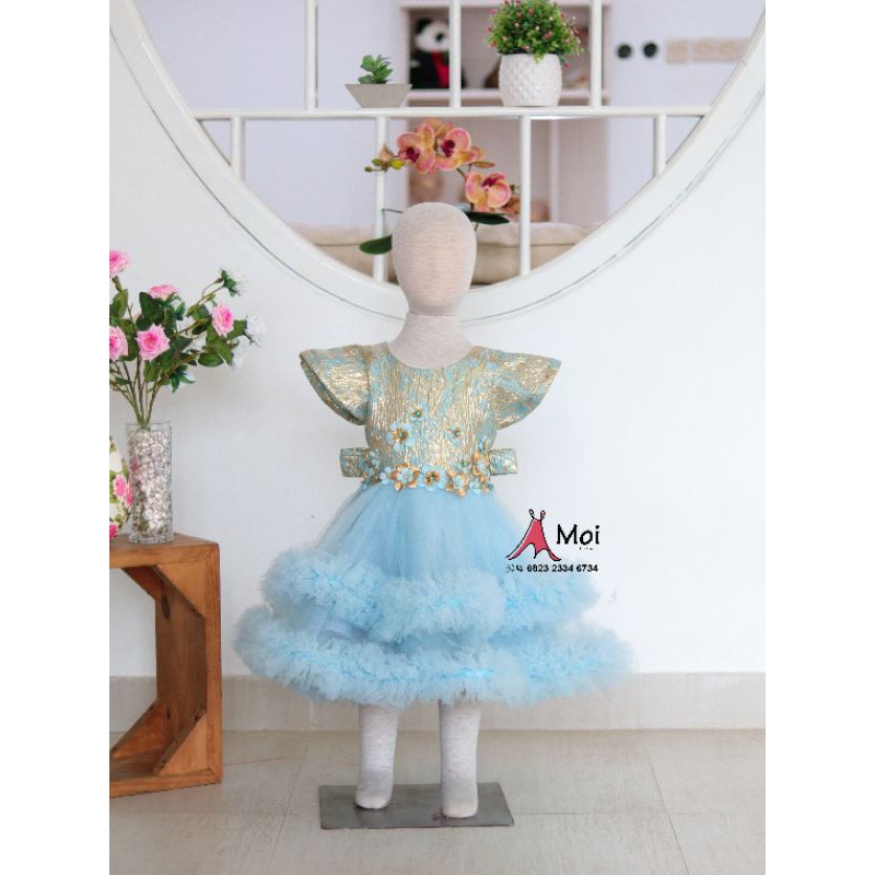 GAUN ANAK BLUE GOLD CANTIK