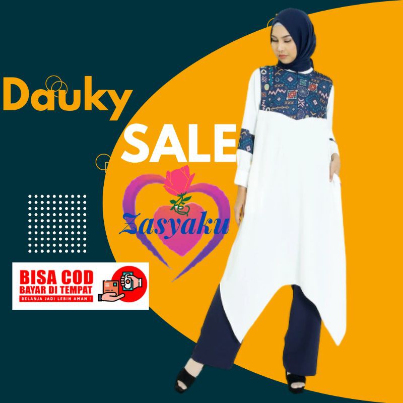 Frasa Tunik dauky fashion atasan muslim muslimah pakaian busana polos putih branded original