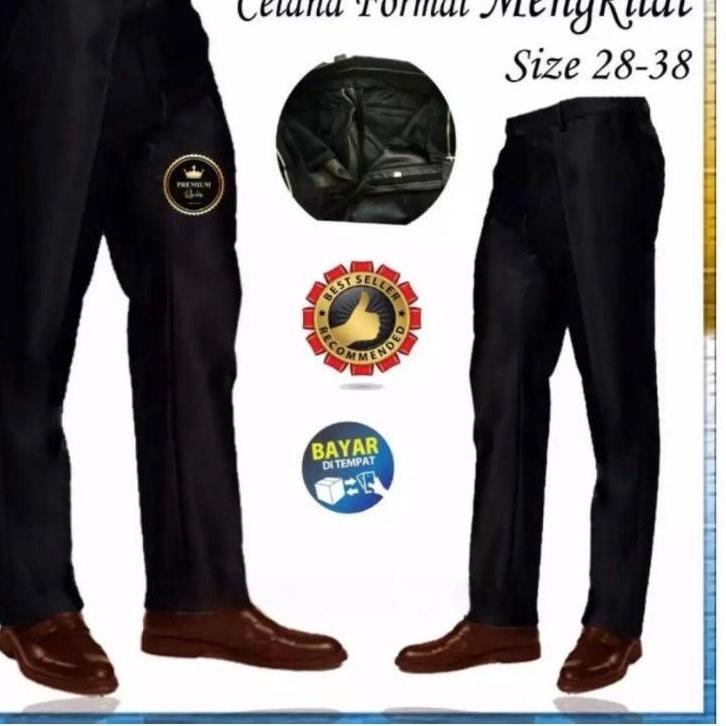 Best Deal- Celana Kantor Pria Bahan Mengkilat Slim Metallic Keren Realpict Trend Terkini 27 38