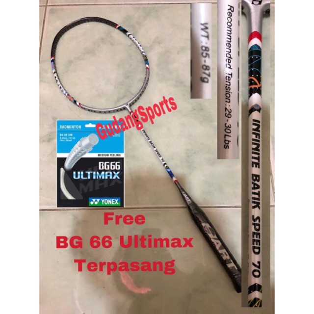 Raket Badminton Hart Infinite Batik Speed 70 + BG66 Ultimax Original