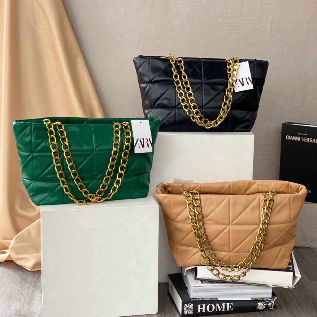 ZZ534 Zara Quilted Chain Shoulder Tote Bag