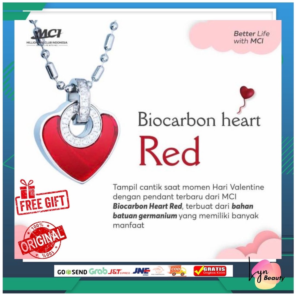 KALUNG BIOCARBON HEART MCI - Kalung Heart Red MCI - Kalung Keshatan Original Mci - PENDANT MCI ASLI