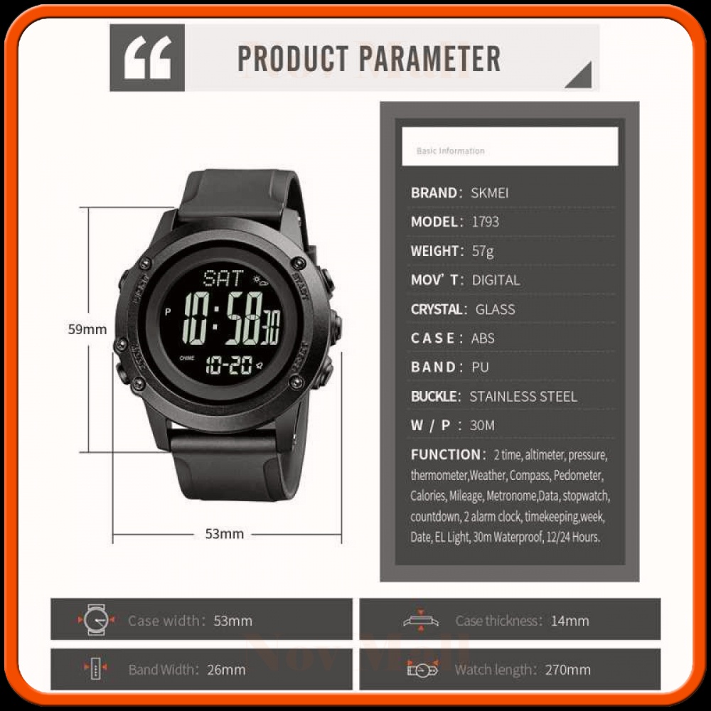 SKMEI Jam Tangan Digital Pria Pedometer Compass - 1793