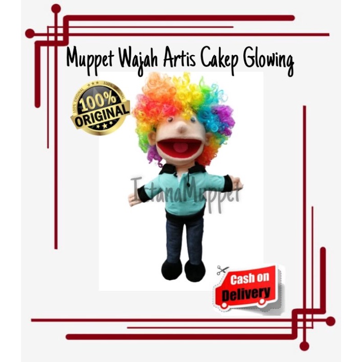 Boneka Tangan Muppet Wajah Artis Rambut Kribo Cakep Glowing | Boneka Dongeng I Mainan Anak
