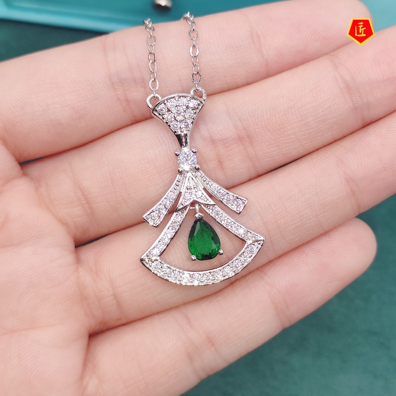 [Ready Stock]Women's High-Grade Emerald Necklace Set Ear Studs