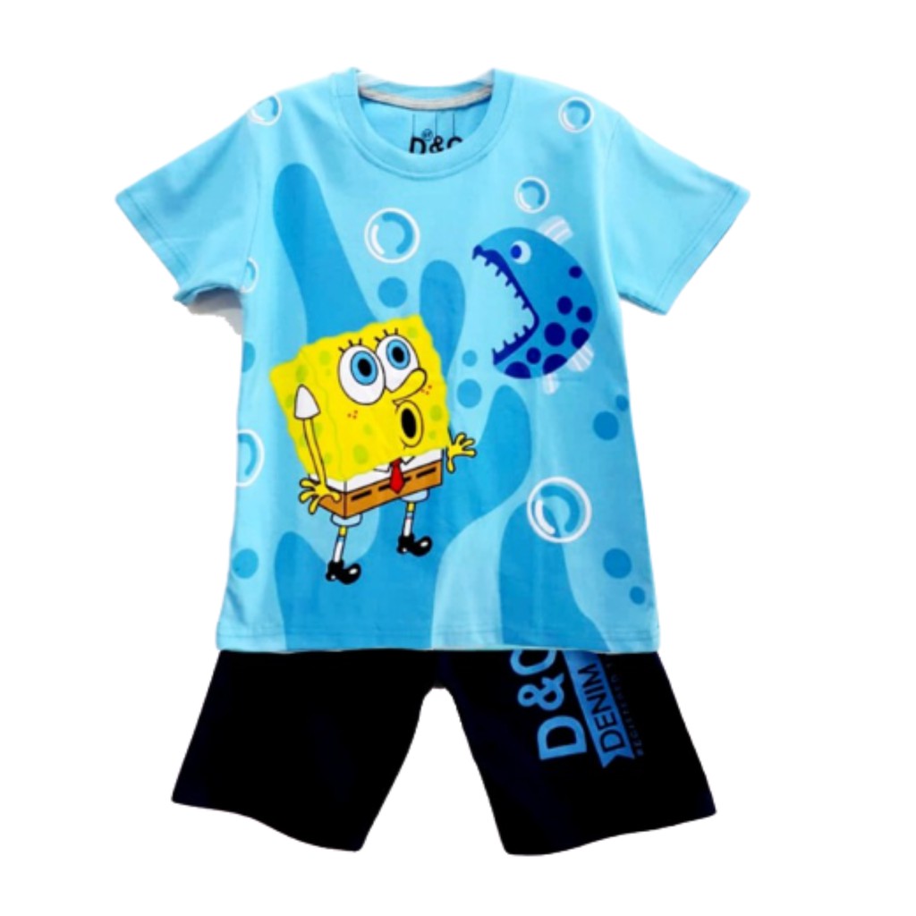 LGM Setelan  Anak Cowo  Spongebob Biru Size 1 10 Tahun 1 6 