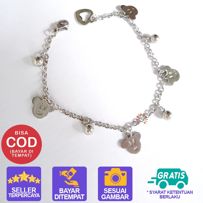 Lovelybutik Gelang Tangan Titanium Anti karat Mouse Gelang Tangan Titanium  Ukuran 18 cm