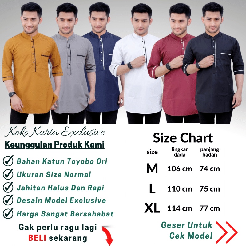 Baju Koko Kurta Dewasa Lengan Pendek Material Catton Adem Serap Keringat