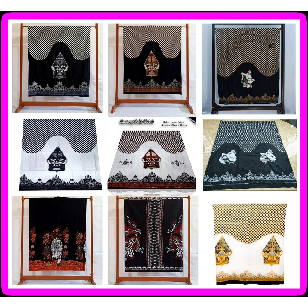 Sarung Wayang Batik / Sarung Dewasa Besar / Sarung Batik Gunungan Semar / Sarung Hitam / Sarung Tenu