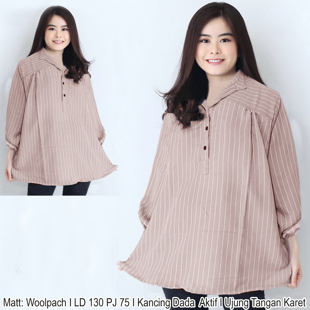 F&F [COD] + [GRATIS ONGKIR]  Blouse Jumbo Revo Atasan Lengan Panjang BIGSIZE XXXL LD 130 CM PJ 75 CM-Mocca Putih