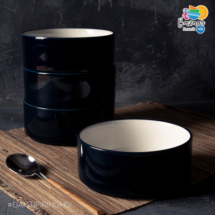 Jual BURUAN BELI MANGKOK MAKAN KERAMIK STACKABLE CEREAL BOWL NAVY