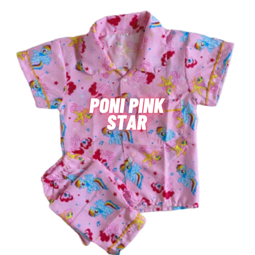 Piyama Anak Laki laki Perempuan 10 Tahun Baju tidur anak usia 12 tahun Bebas Pilih Motif size 12-PONI PINK STAR