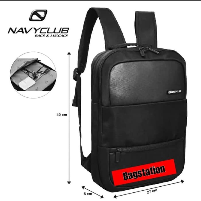 TAS RANSEL LAPTOP PRIA WANITA BACKPACK BODYPACK NAVY CLUB ORIGINAL - Hitam