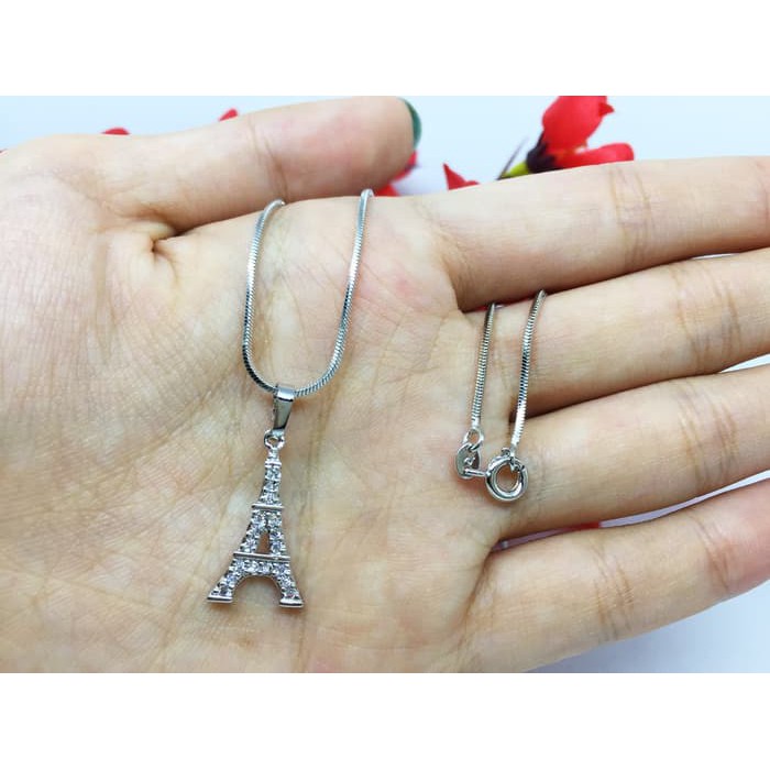 Kalung Lapis Emas Putih Silver Liontin Menara Eiffel Tower - BN117
