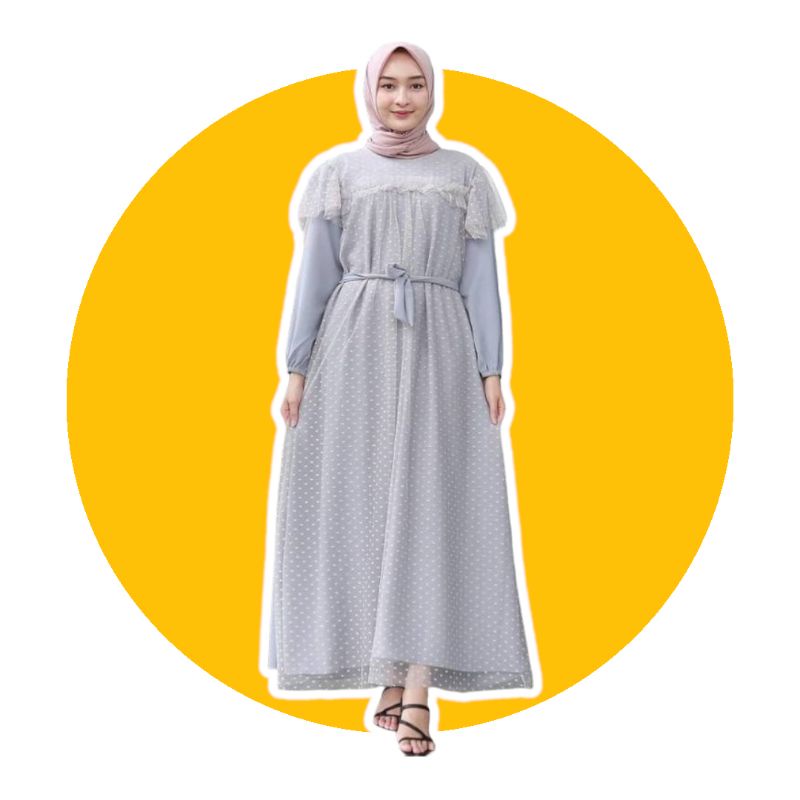 Gamis Mira Brukat Tile Dotty Premium Dress Pesta Kondangan Wanita Muslim Looklike Spassy