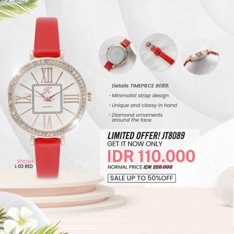 JT 8089 Jam Tangan wanita/ water resistance/ free Box &amp; sertifikat / bisa COD