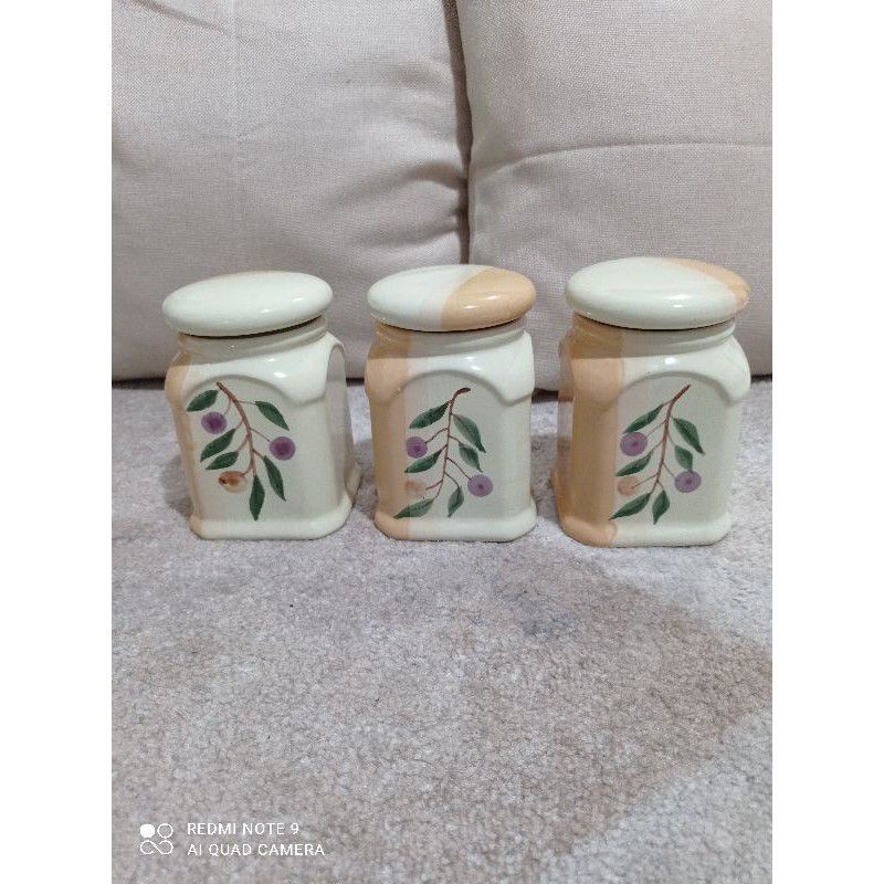 3 Pcs CANISTER KERAMIK / WADAH GULA / TEMPAT BUMBU