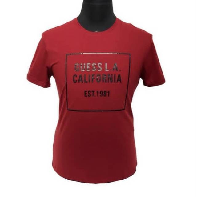 Tshirt baju kaos guess merah putih cowok pria