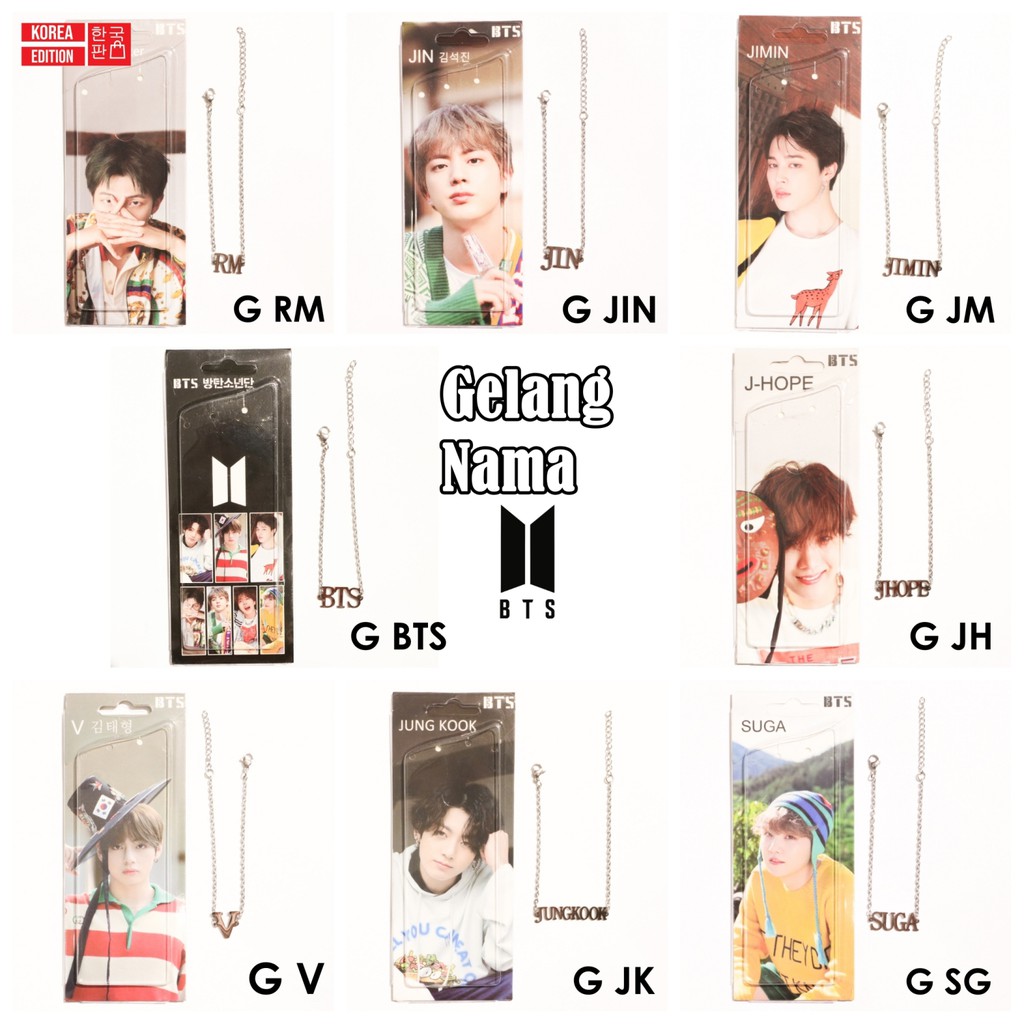 Gelang Nama BTS Jungkook Taehyung Jimin Suga Jin Necklace Gelang Nama BTS Jungkook Taehyung Jimin Suga Jin Necklace