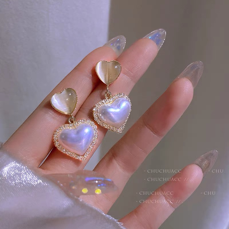 YEEZII Set Anting Stud Rantai Emas Perak Hias Liontin Hati Kupu-Kupu Mermaid Mutiara Berlian Untuk Wanita