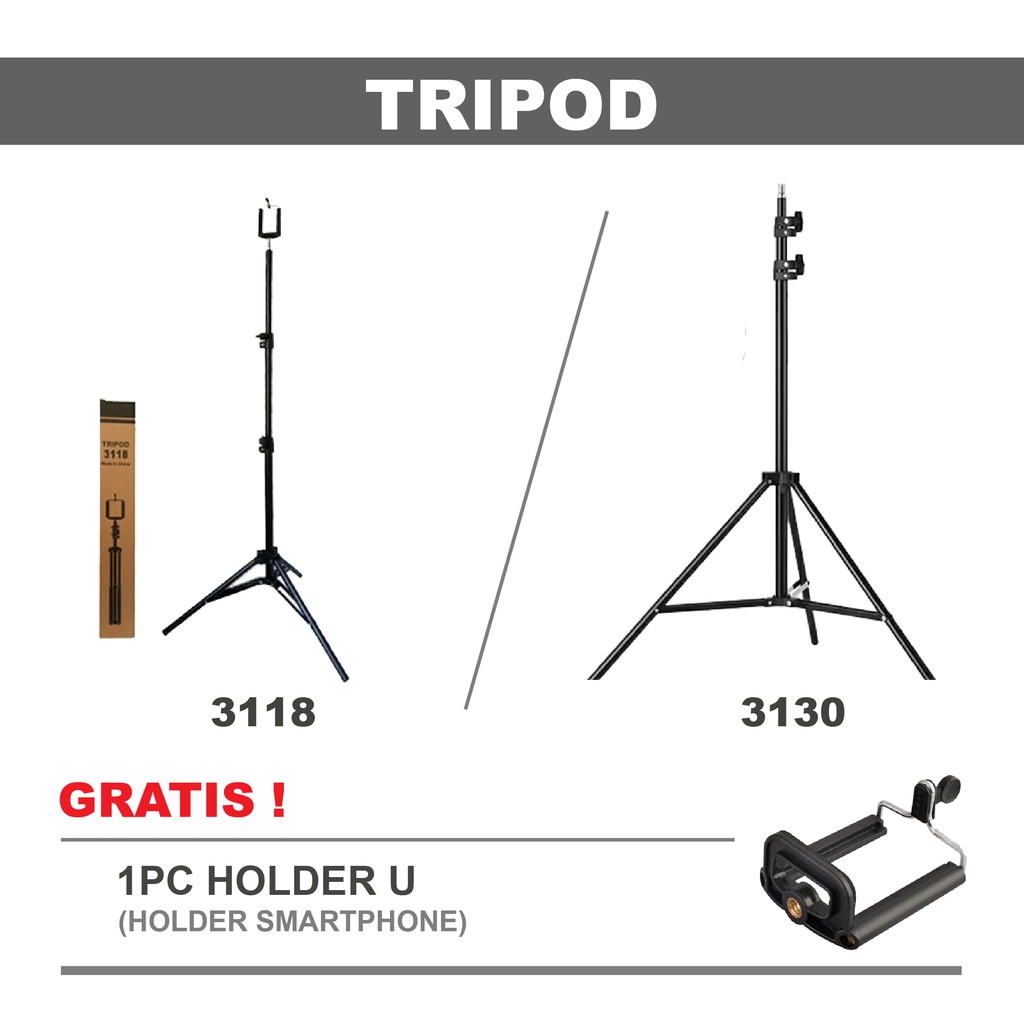 TRIPOD HP / CAMERA / RINGLIGHT 1.3 METER 1 METER BAHAN