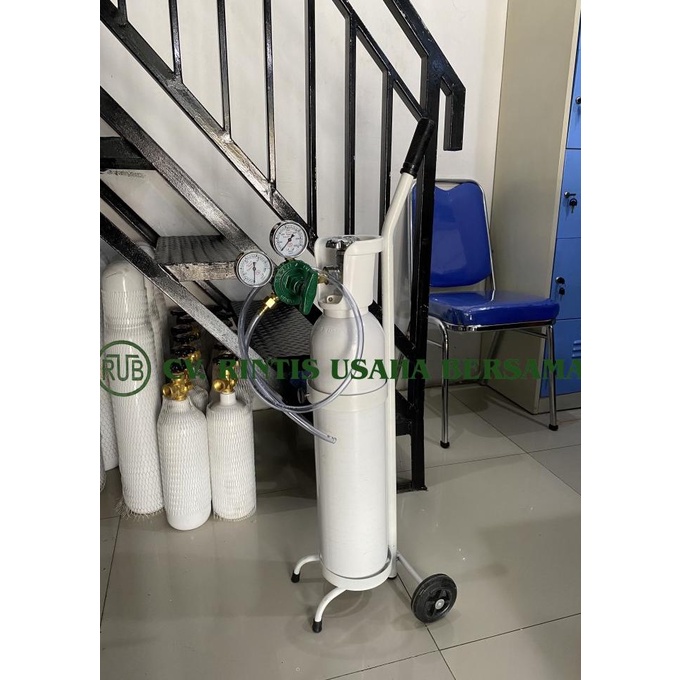 Tabung Oksigen 1m3 packing ikan lengkap (Regulator, Selang, Trolly)