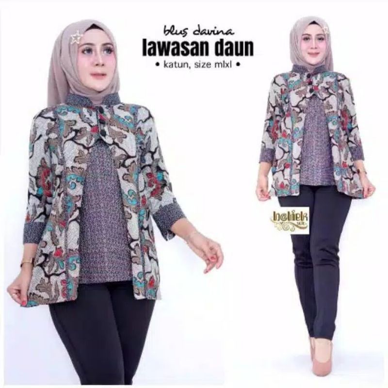 Atasan wanita blouse davina daun Lawasan Baju blus batik atasan seragam seragaman kembar kembaran wanita remaja cewek cewe putri cantik elegan keren hits modis kece fashion fesyen fashionable kerja kuliah sekolah kekinian terbaru-C