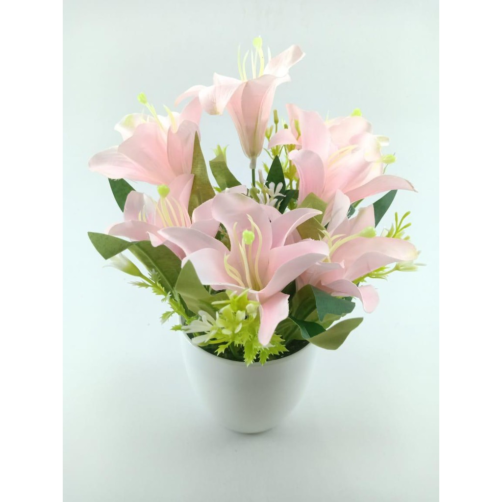 COD BUNGA PLASTIK BUNGA PAJANGAN IMITASI BUNGA ARTIFISIAL BUNGA LILY BUNGA HIAS PLASTIK BP8848-PINK