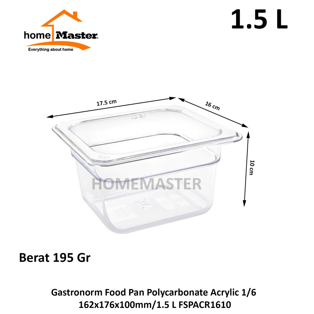 HomeMaster Polycarbonate PC Acrylic Gastronorm  Food Pan 1 