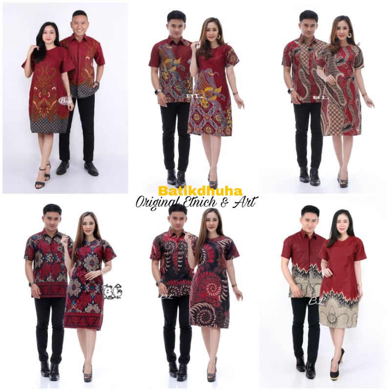 BATIK COUPLE PENDEK WARNA MERAH DRESS BATIK HEM PENDEK