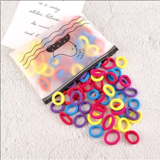 OVERFLOWS.ID 50 Pcs Tali Rambut Donut Dengan Pouch Bunga Daisy Import Ikat Rambut Set Import-Colorfull Bebek