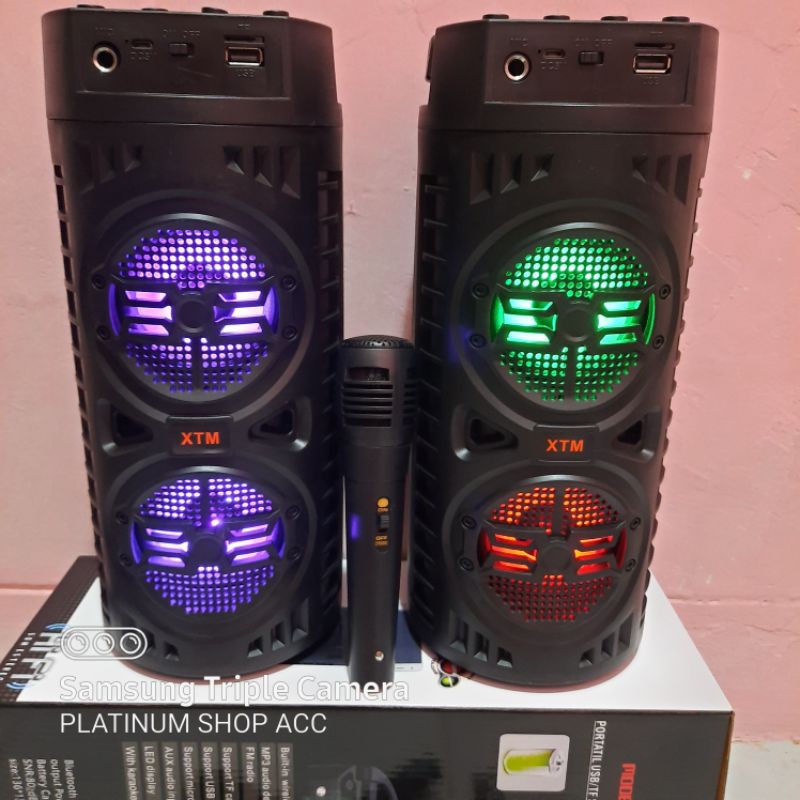 SPEAKER BLUETOOTH BONUS MIC KARAOKE/SALON AKTIF PORTABLE SUPER BASS WIRELESS SPEKER USB LED