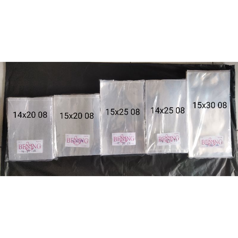 Plastik PP bening tebel 08 ukuran14X20 08 14X25 08 15X20 08 15X25 08 15X30 08