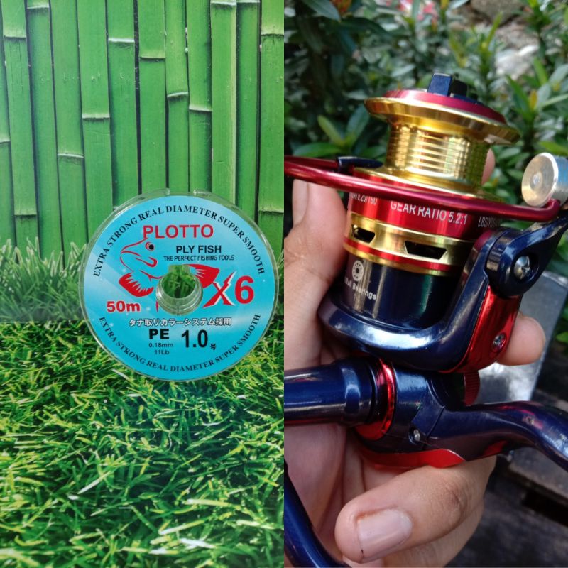 Reel spining fugu etsuko & senar pe 1.0 cocok untuk casting gabus dll