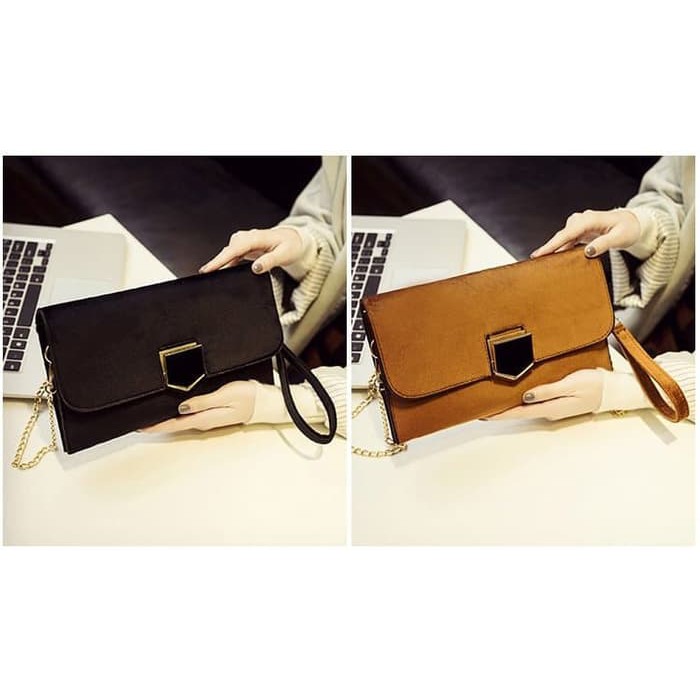 tas selempang model dompet rantai emas wanita simple murah super hitam