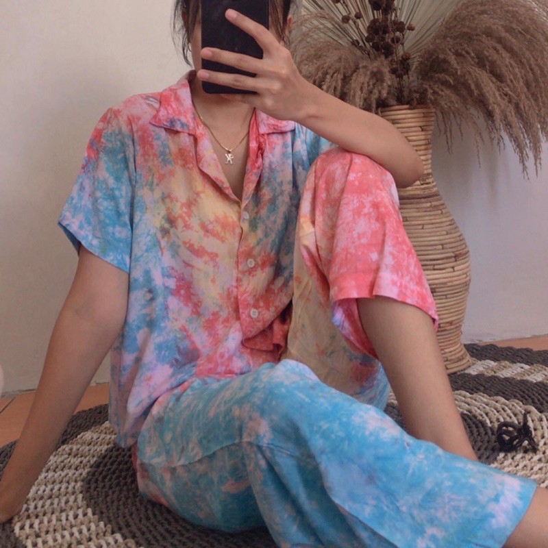 ONE SET / SETELAN /PAJAMAS TIE DYE / PIYAMA CROP/ SET PIYAMA TYE DYE / piyama rayon premium