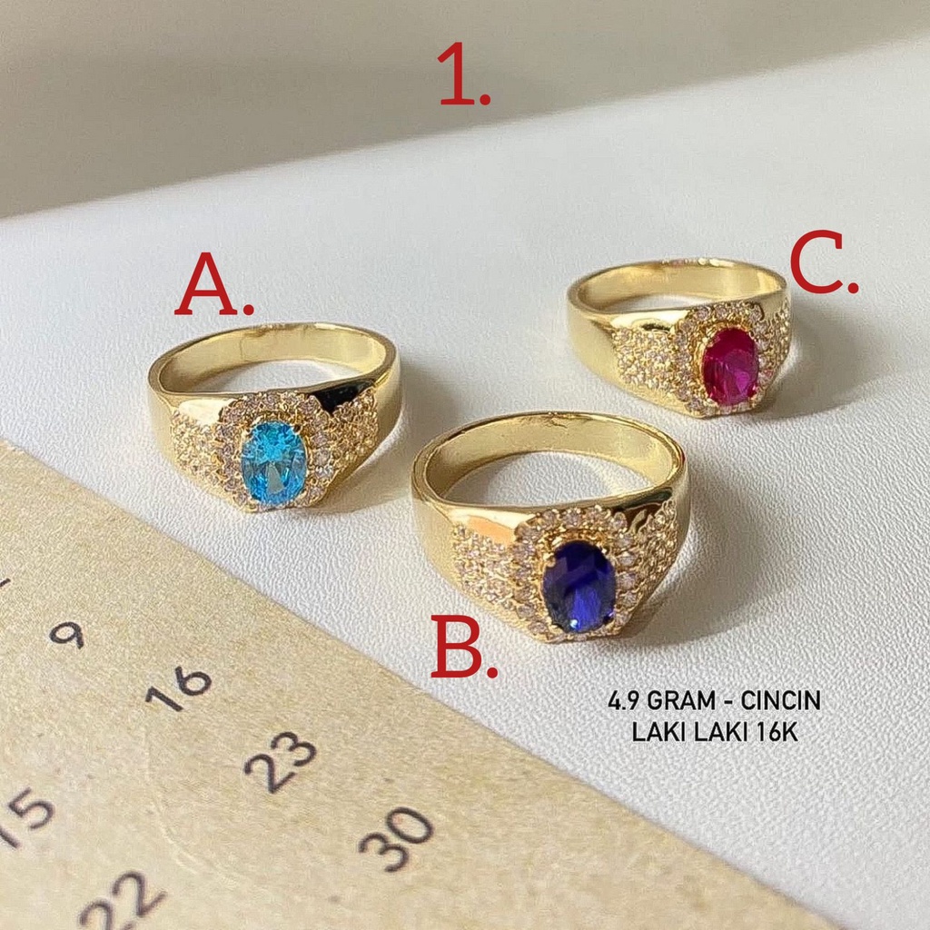 Cincin anak dan dewasa pria emas asli kadar 700 70 16k model cowok batu permata rolexx biru ruby cya