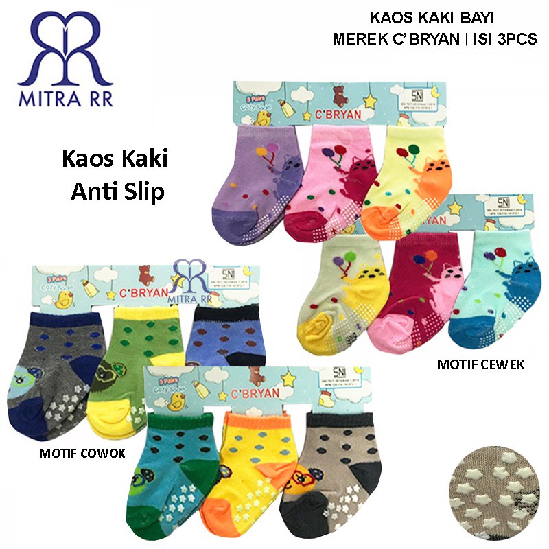 KAOS KAKI 3 IN 1 SNI Anti Slip Karakter Isi 3 pasang / Size 0-12 Bulan