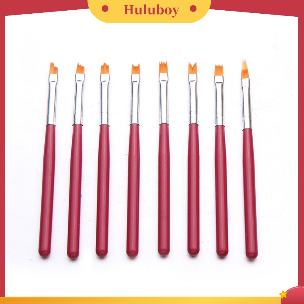 Huluboy Huluboy♡ 8pcs / Set Pen Brush Nail Art UV Gel Bulu Lembut Gagang Plastik DIY