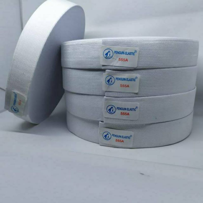 karet elastis pinguin 555A/karet kolor putih per roll