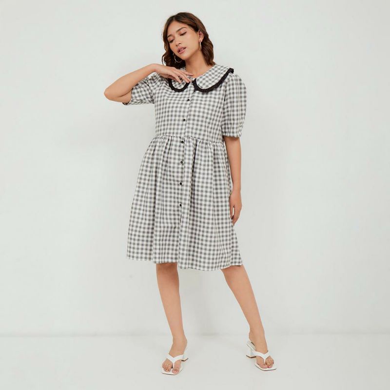 DOLLY dress / Dress Kotak-kotak / Dress Korea / Dress Puff / Dress Busui
