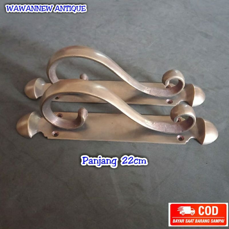 Handle / Tarikan Pintu Rumah Pagar Kuningan Antik Murah Motif Cumi 22cm