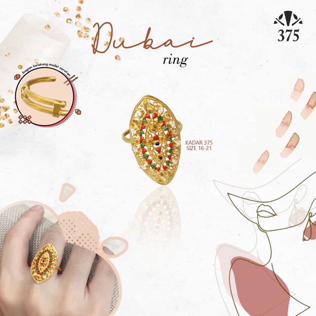 Cincin dubai osrotan emas asli kadar 375 variasi 2