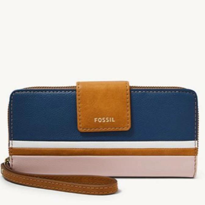 Dompet fossil original wanita NWT Fossil Madison Pink Multi Leather