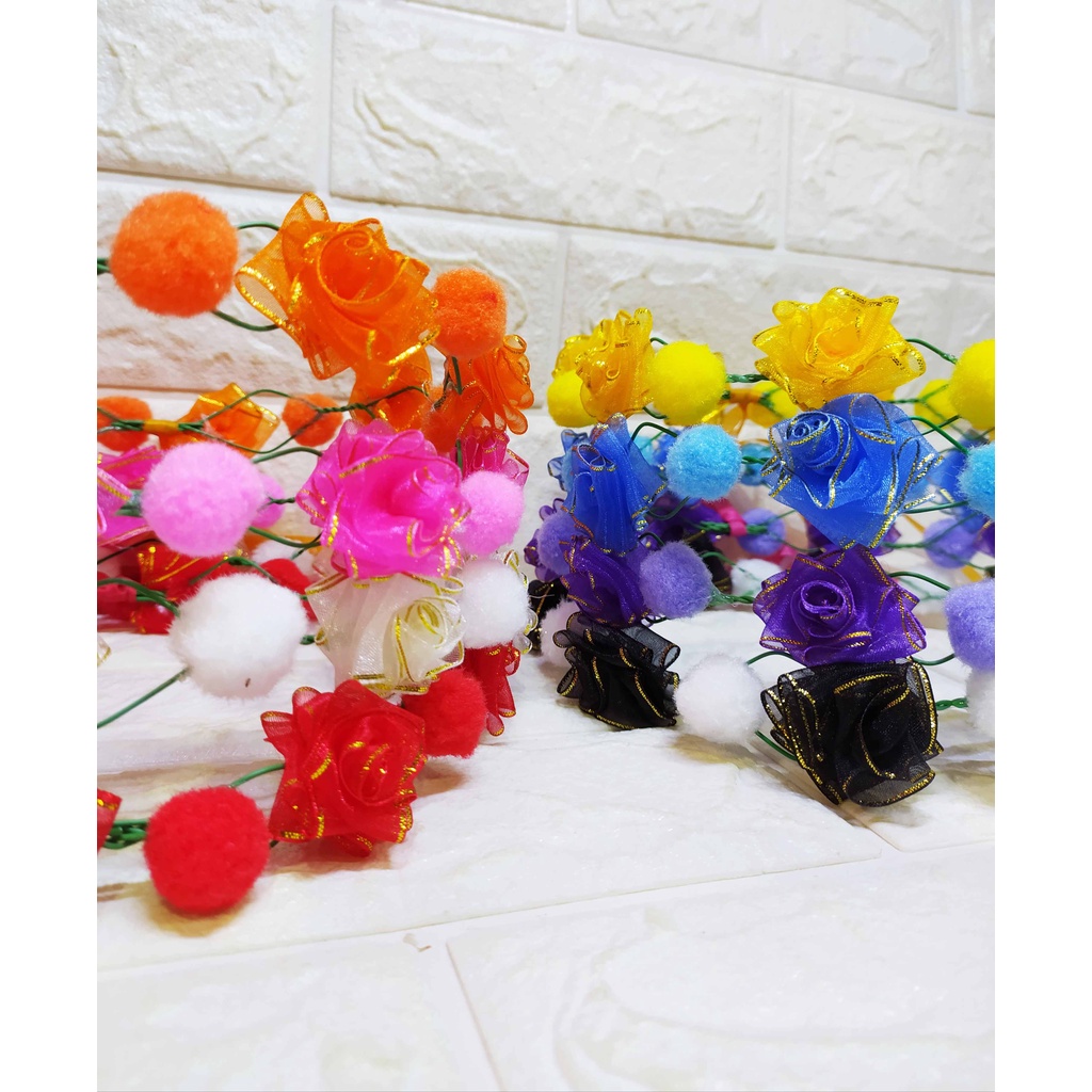 Flower Crown Mawar Pom Pom - Mahkota Bunga Flower Headpiece